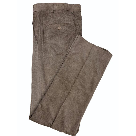 Linea Naturale Mens 38x37 Flat Front Corduroy Pants Brown Raw Hem - Picture 1 of 10